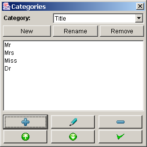 Categories dialog with items